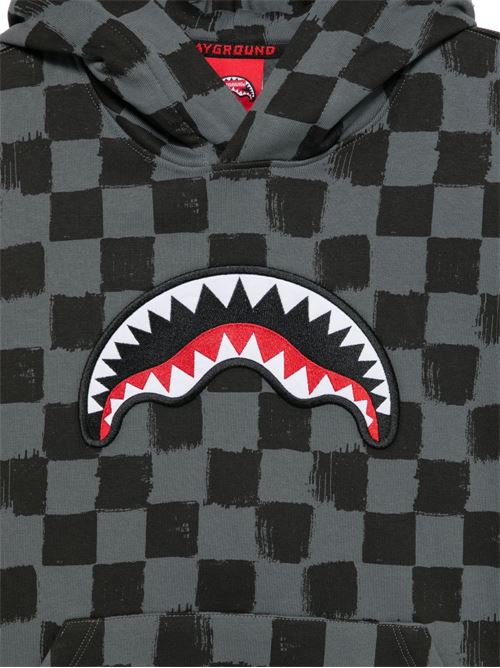 Felpa bambino Sprayground grigia check con cappuccio e shark mouth Sprayground kids | SPY1541GX